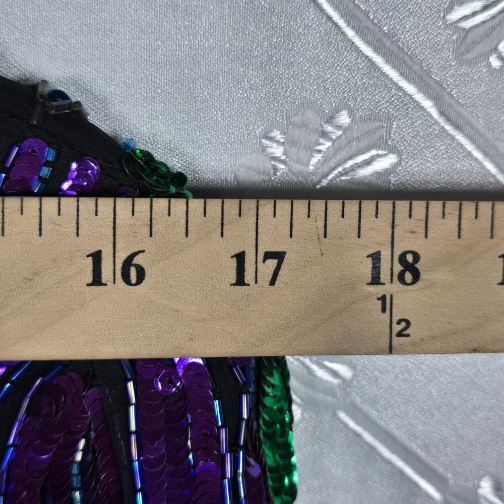 Laurence Kazar Vintage Beaded Sequin Silk Jacket XL Green Blue Purple Evening - Picture 8 of 11